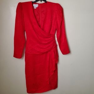 Silk Studio Midi Dress Faux Wrap, Size 10, Red Silk